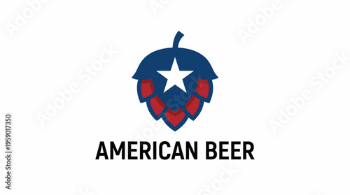 A distinctive logo design representing American beer, featuring an iconic hop symbol in red, white, and blue, embodying patriotism and quality in beverage branding.