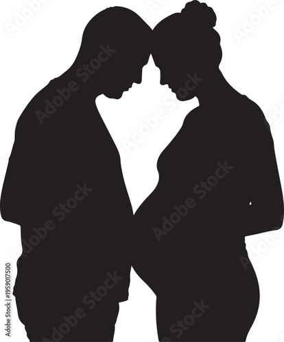 Husband Caring Pregnant Wife Silhouette, Pregnancy Love Support Couple Vector