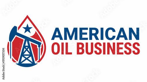 This logo features an oil well embedded in a striking red and blue droplet design, symbolizing the American oil industry's strength and national pride in energy production.