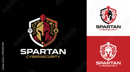 This logo showcases a Spartan helmet integrated with cyber security elements, symbolizing strength and protection in the digital age, combining tradition with technology.