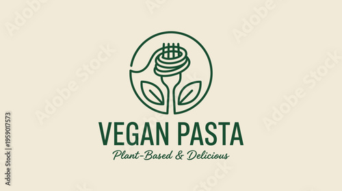 This logo creatively embodies veganism by intertwining a fork with a plant sprout, symbolizing delicious and healthy plant-based pasta options for a modern audience.
