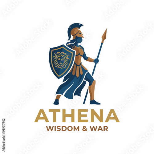 A striking logo portraying Athena, the goddess of wisdom and war, symbolizing strength and strategy, ideal for companies in education and military sectors.