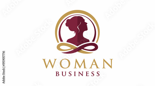 The logo showcases a sophisticated silhouette of a woman, representing empowerment and success in business, enclosed within an elegant circular design.
