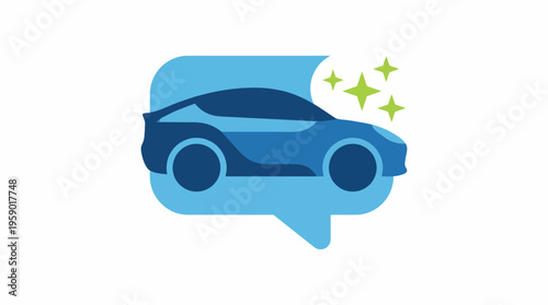 A stylized car silhouette with a speech bubble, emphasizing communication and innovation in the automotive industry, perfect for transport and technology themes.