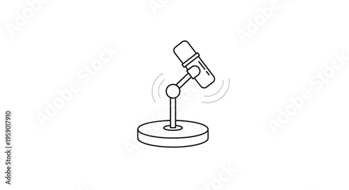 Retro Microphone on Stand with Sound Waves, Vintage Audio Recording Icon