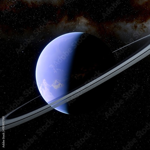 Blue ringed planet in space (1)