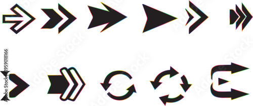 A vector illustration of a set of different arrows with various directions and modern design elements for web and business use.