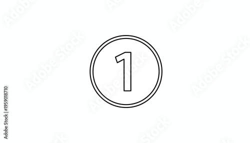 Number One Icon, Simple Circle with Digit 1, Graphic Element