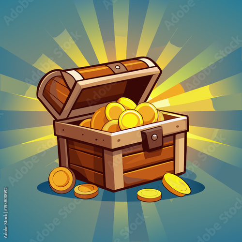 Treasure chest overflowing with gold coins shining brightly