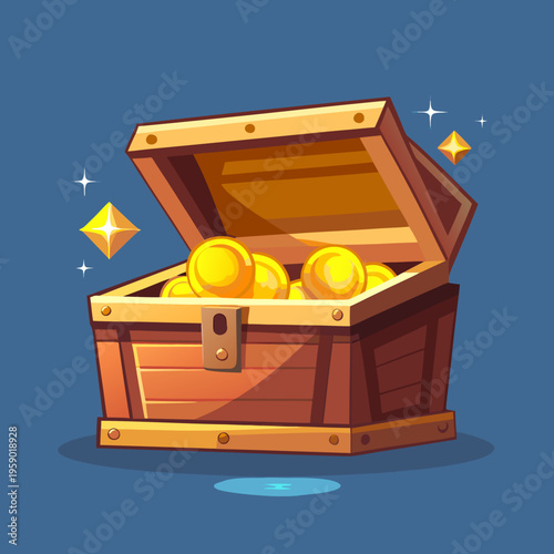 Treasure chest overflowing with gold coins and sparkling jewels