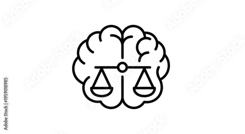 Brain with Scales of Justice Icon: Symbolizing Legal Mind, Ethics, and Decision Making