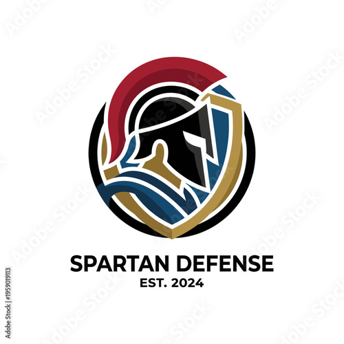 Feature a helmeted warrior, this logo symbolizes defense, strength, and courage, representing security services or military prowess in a modern design context.