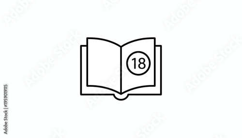 Open Book Icon with 18+ Age Restriction Symbol, Vector Illustration