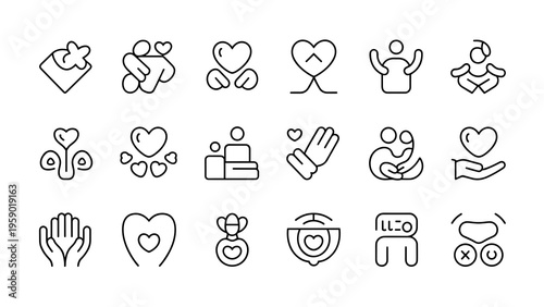 Minimal Love and Care Icons Editable Stroke Outline Vector Pack 64px Grid