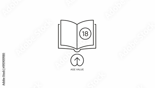 Open Book with 18 Age Restriction Symbol and Up Arrow Icon