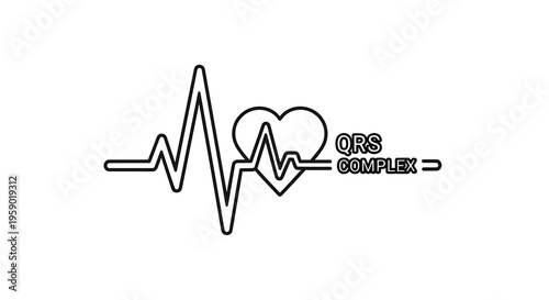 ECG Heartbeat Line with QRS Complex and Heart Symbol, Medical Concept