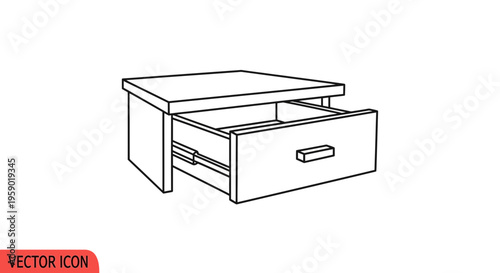 Open Drawer Icon, Furniture Storage Concept, Vector Illustration