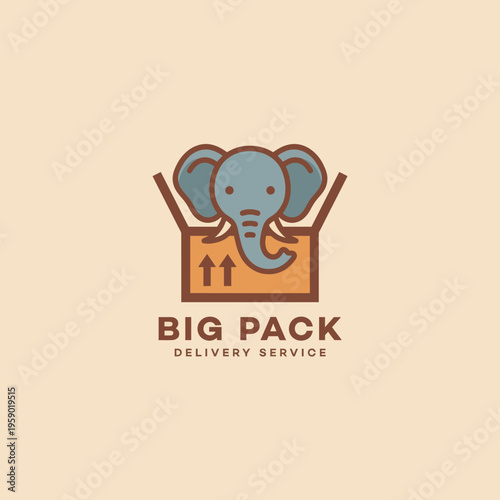This charming design symbolizes an elephant peeking out from a box, representing reliability and strength in delivery services, perfect for logistics branding and promotions.