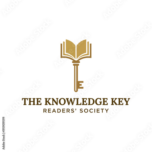 A classy logo featuring an open book combined with a key, symbolizing the unlocking of knowledge and the importance of reading, perfect for educational and literary themes.