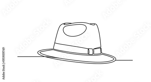 Minimalist single line drawing of a fedora hat, elegant, classic, vintage style