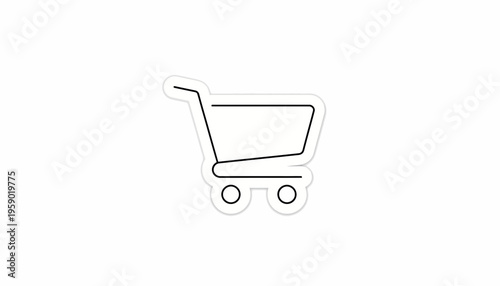 Minimalist shopping cart icon, simple line art, e-commerce and retail symbol