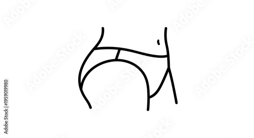 Minimalist Line Art Icon of Female Hip and Buttocks in Underwear