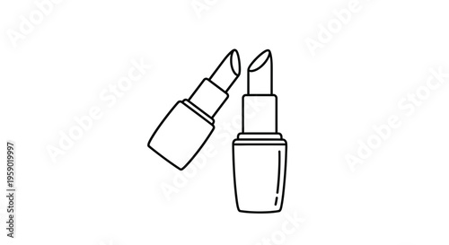 Minimalist Line Art Icon of Two Lipsticks, Beauty and Cosmetics Concept