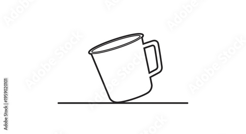 Minimalist Line Art Illustration of a Tilted Mug on a Flat Surface