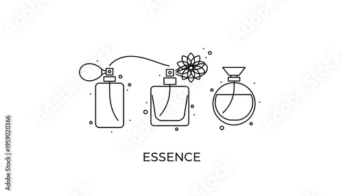 Minimalist Line Art Perfume Bottles with Flower Essence Icon