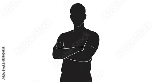 Silhouette of a Muscular Man with Arms Crossed in a Confident Pose.