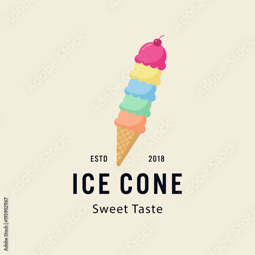 An eye-catching logo featuring a multi-colored ice cone, perfect for dessert shops or ice cream parlors looking to attract customers with sweet and tasty offerings.