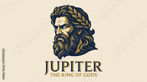 This logo showcases a powerful depiction of Jupiter, the king of gods, featuring intricate details that evoke a sense of majesty, mythology, and artistic craftsmanship.