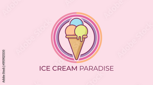 This logo features a delicious ice cream cone with three colorful scoops, symbolizing joy and indulgence, making it perfect for an ice cream parlor or dessert shop.