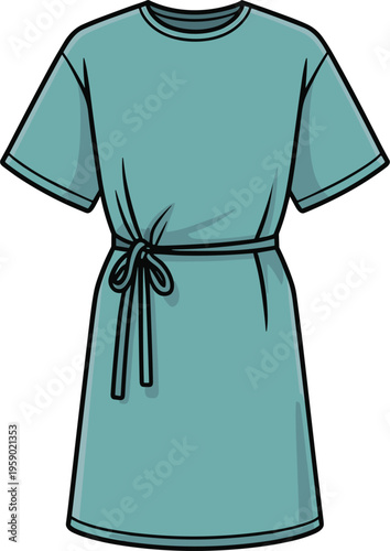 Stylized rendering of a light blue hospital gown with tie closures vector on white background.