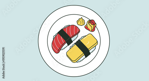 A plate of sushi and maki rolls.