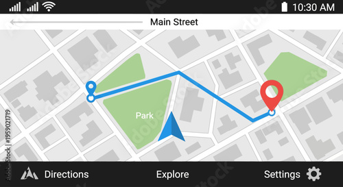 Navigation map with route directions.