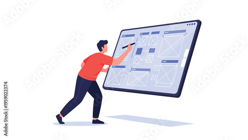 UX designer creating wireframe on digital tablet. Web development and app design concept.