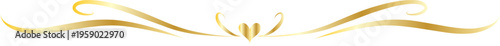 Gold Heart Calligraphy Divider, Romantic Symmetrical Flourish Header, Luxury Valentine Wedding Line Art Vector