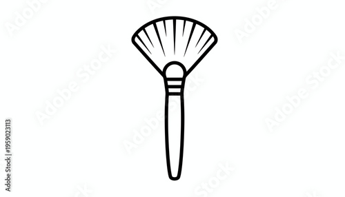 Fan Brush Icon, Makeup Tool, Cosmetic Application, Beauty Accessory, Simple Line Art