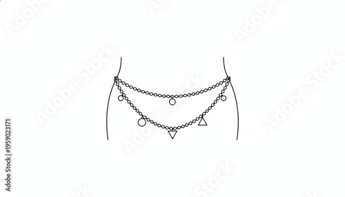 Fashionable Chain Belt with Geometric Charms on a White Background