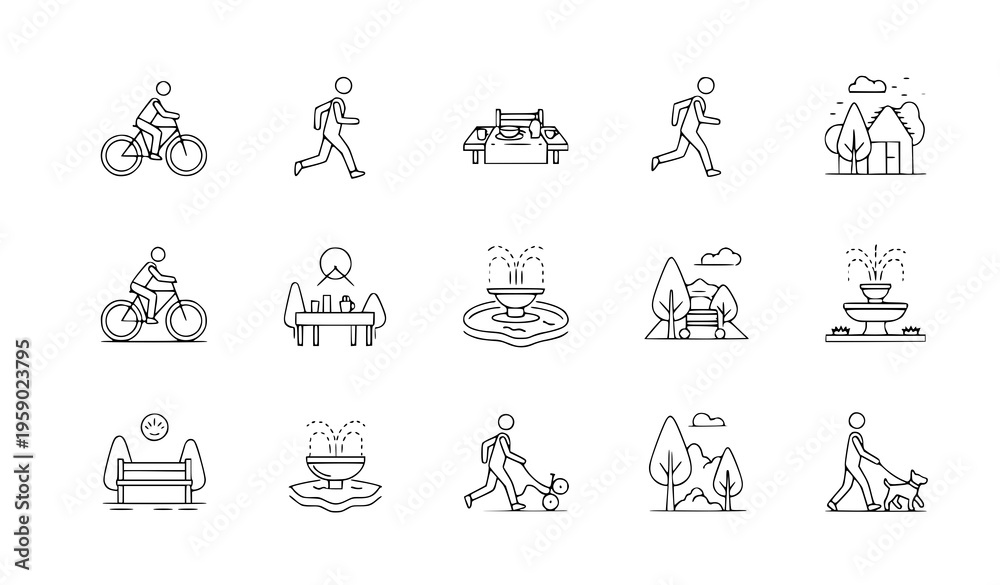 Obraz premium A set of minimalist line art icons depicting people engaging in outdoor activities