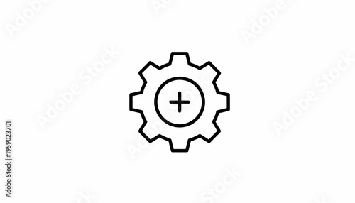 Gear with Plus Sign Icon: Settings, Configuration, and New Options Concept