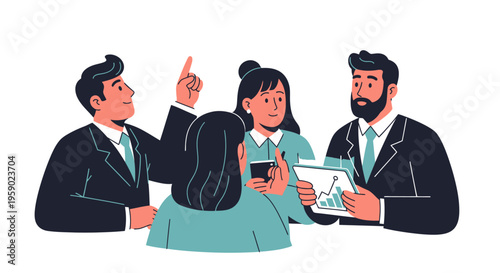 Business professionals engaged in a discussion with graphs and data