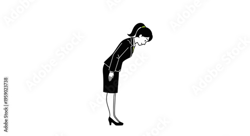 A woman bowing her head in a respectful gesture on white background