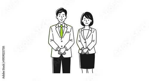 A man and woman in business attire standing side by side smiling