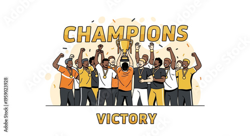 A Diverse Group Of Champions Celebrates Their Victorious Achievement With A Golden Trophy