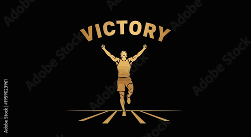 A Gold Silhouette Runner Celebrates Victory with Arms Raised Above the Finish Line