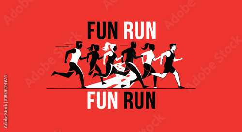 A Group of People Running a Fun Run Race Against a Red Background Graphic Design