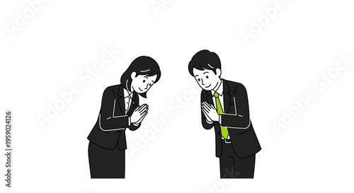 Business people bowing in greeting or respect