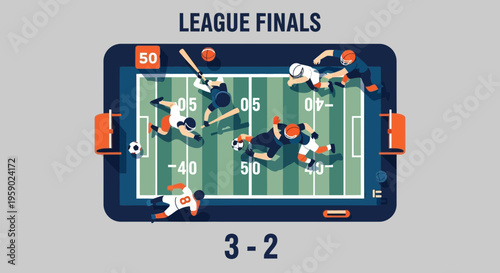 Abstract Football Game Depicted on Tablet Screen Displaying League Finals Competition